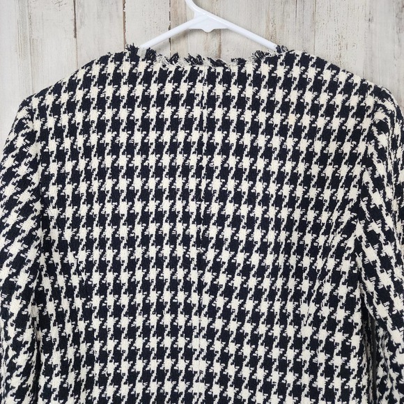 Ann Taylor Houndstooth Fringe Blazer Jacket Black White Size 4 - Picture 12 of 13